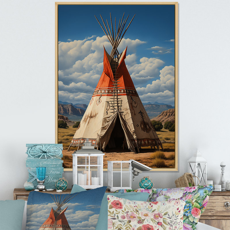 Impression sur toile Coral Native Tipi Sage Wages - Cityscapes, H 40 po x l 30 po x P 1,5 po, Cadre naturel flottant