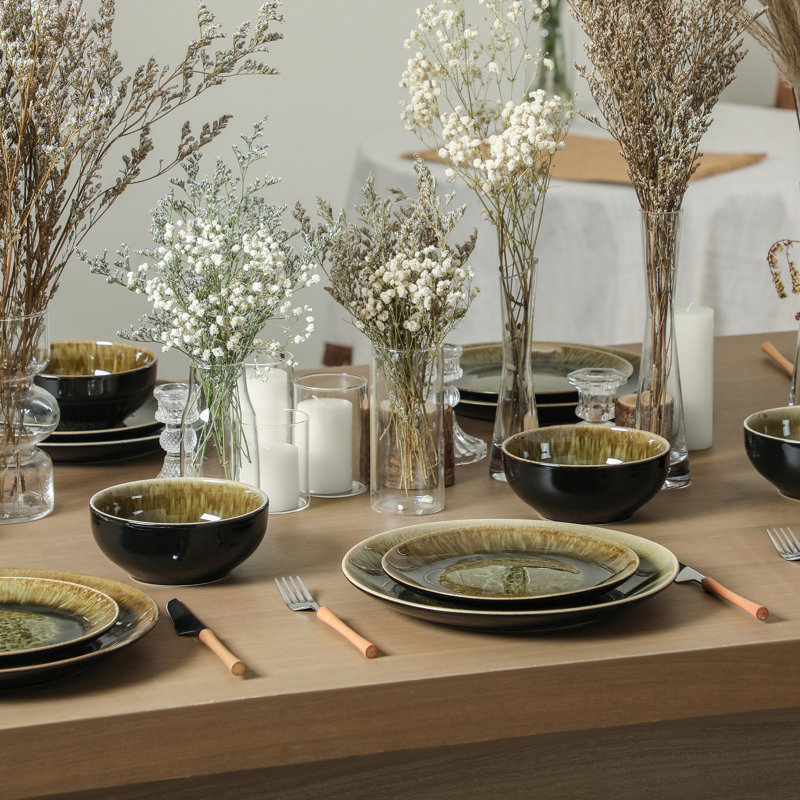 Stone Lain Riley 12-Piece Dinnerware Set Stoneware, Black