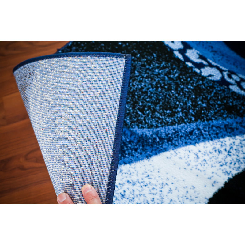 Tapis de zone bleu abstrait, Rectangle 3 pi 9 po x 5 pi 4 po