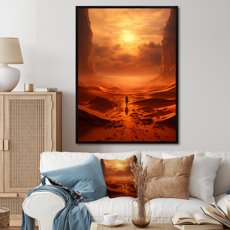 «Solitiude Desert Sunset», reproduction sur toile, Cadre flottant noir, H 20 po x l 12 po x P 1 po