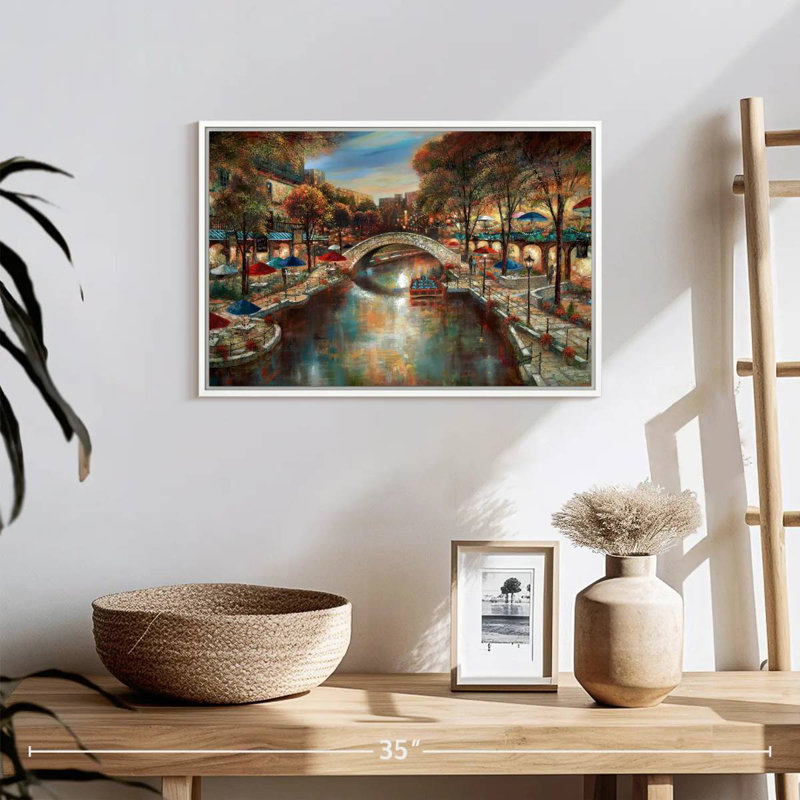 Soirée sur le canal, 19 po x 13 po, Cadre flottant blanc
