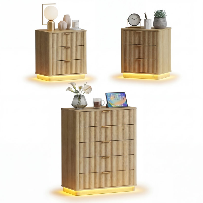 Ensemble de commode et table de chevet 3 pièces, Jaune