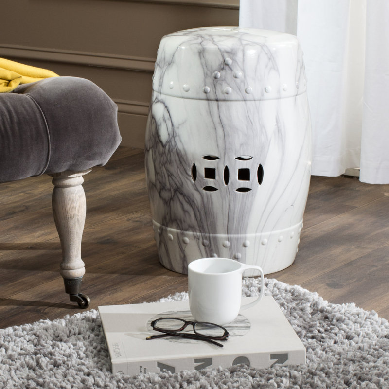 Gittens Ceramic Accent Stool, Gray Marble Finish