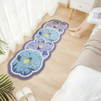 23.62*63 Inch Imitation Cashmere Carpet, Blue Flower Carpet, Home Decoration Floor Mat, Living Room Carpet, Home Decoration
