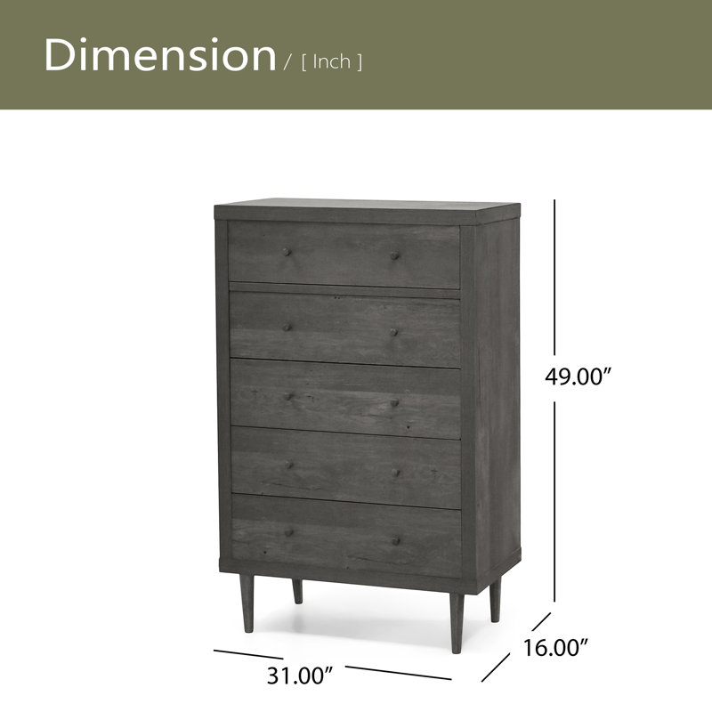 Commode 5 tiroirs Nordic, Gris