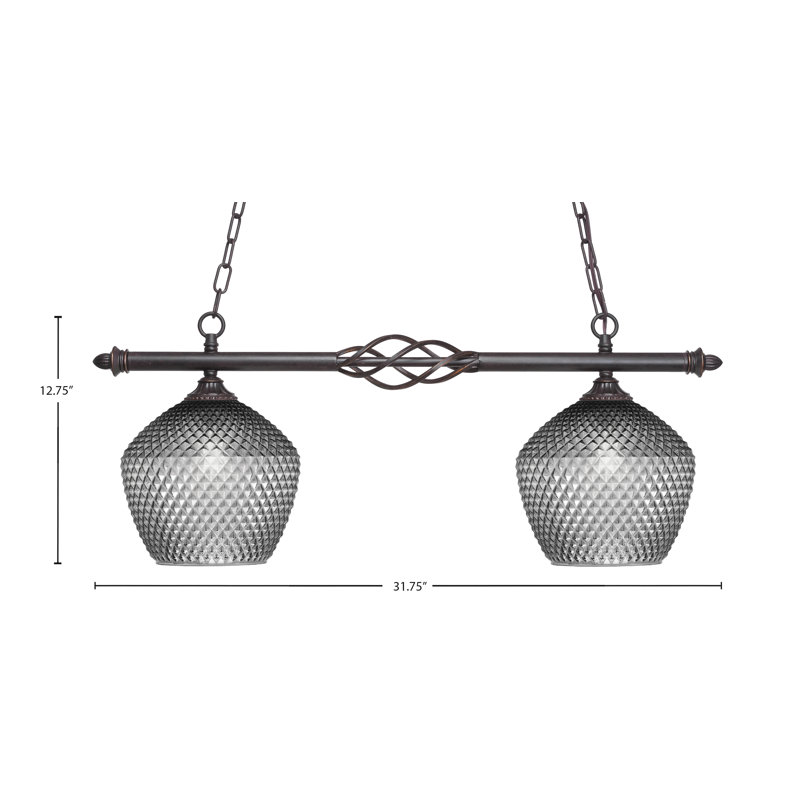 Elegante 2 Light Island Light With Glass, 12.75" H x 31.75" W x 9" D, Black/Clear