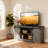 56" TV Stand for TVs up to 60", Gray & Dark Walnut Storage Console with Sliding Barn Doors