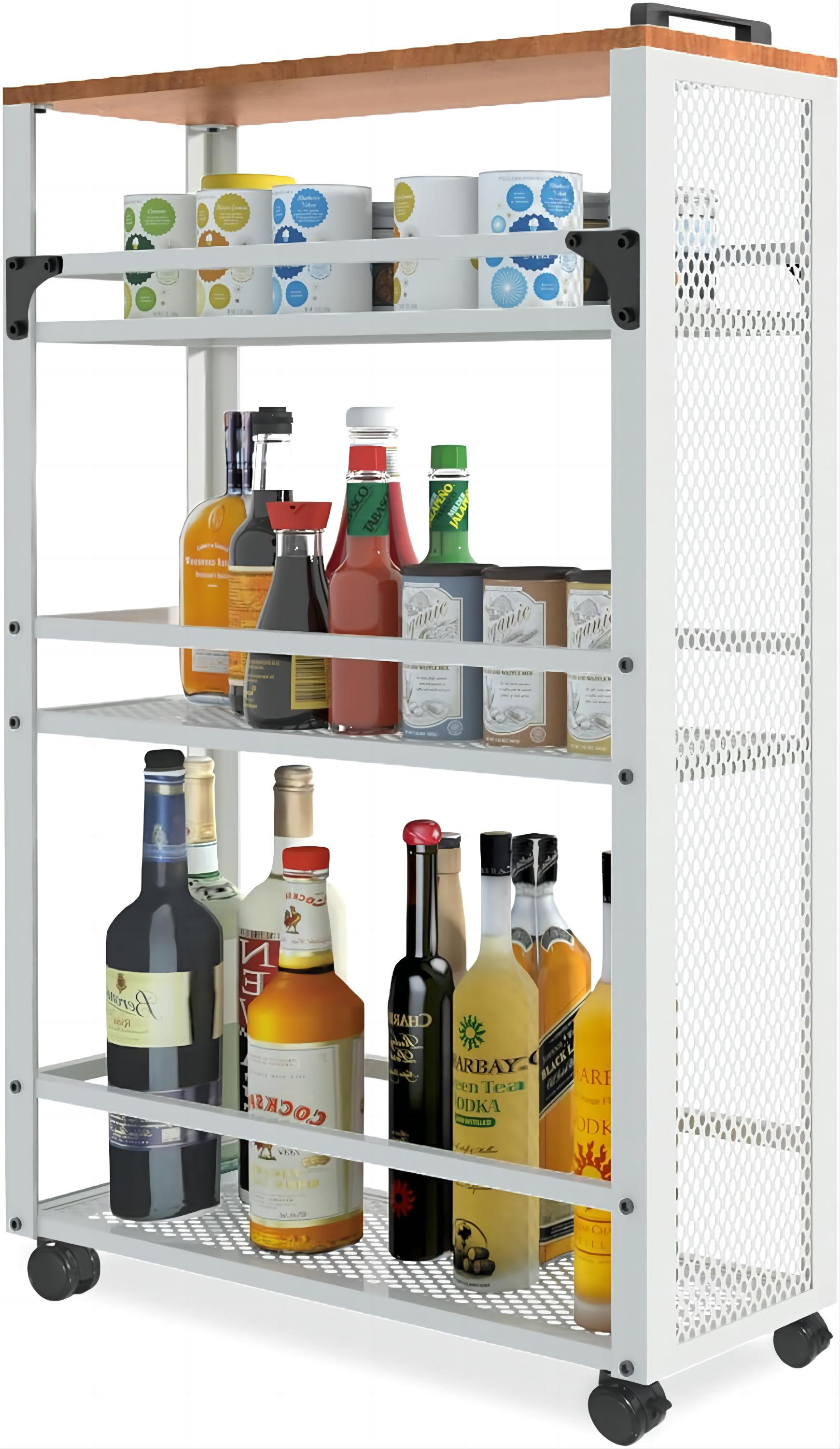 Rainbow Home Slim Kitchen Storage Cart, 3 Tier Metal Rolling Utility Cart Mesh Basket