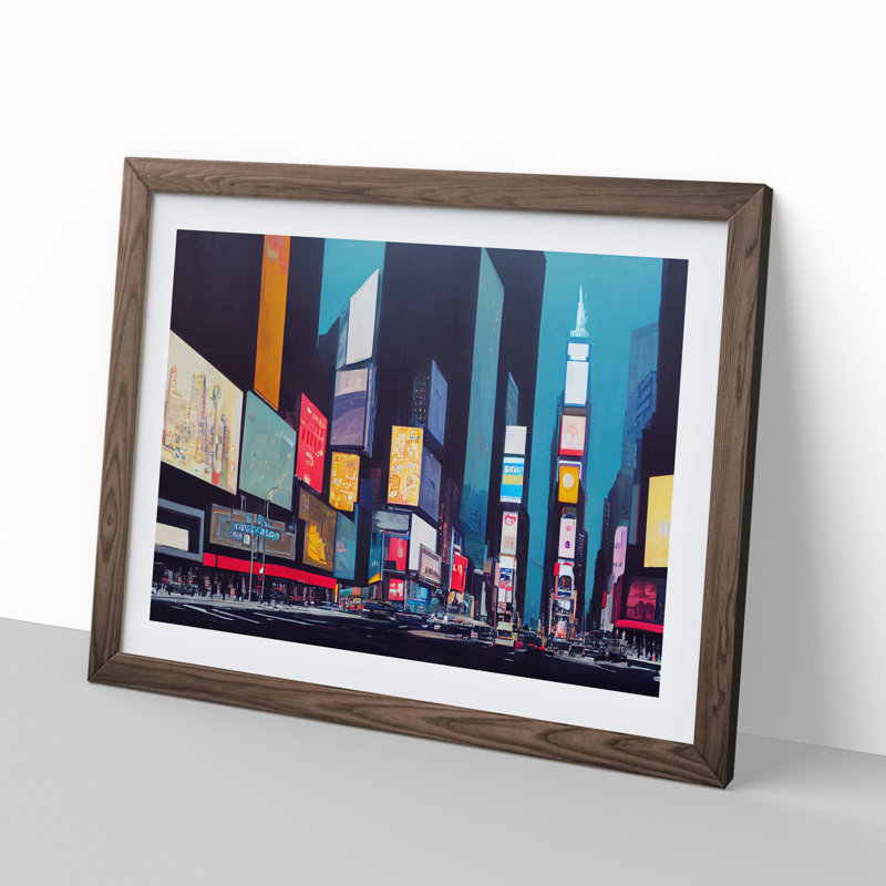 New York Times Square Vol.7 1 Piece Single Picture Frame Wall Art, 46cm H x 64cm W x 2cm D, Walnut