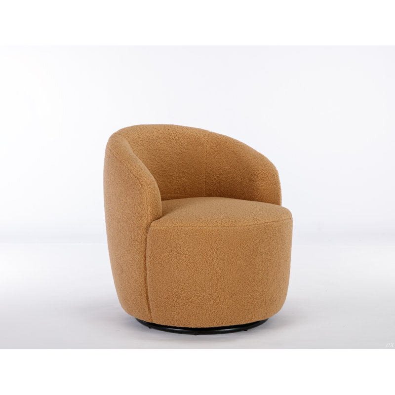 Swivel Accent Armchair Barrel Chair With Powder Coating Metal Ring, Khaki Wool