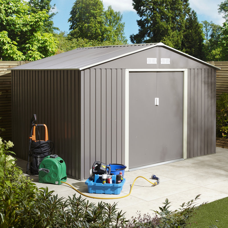 Rowlinson Trentvale Metal Apex Shed with Assembly, Light Grey, 205cm H x 321cm W x 241cm D