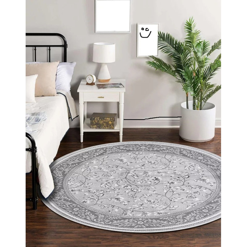 Floral Flatweave Area Rug, Round 120 cm