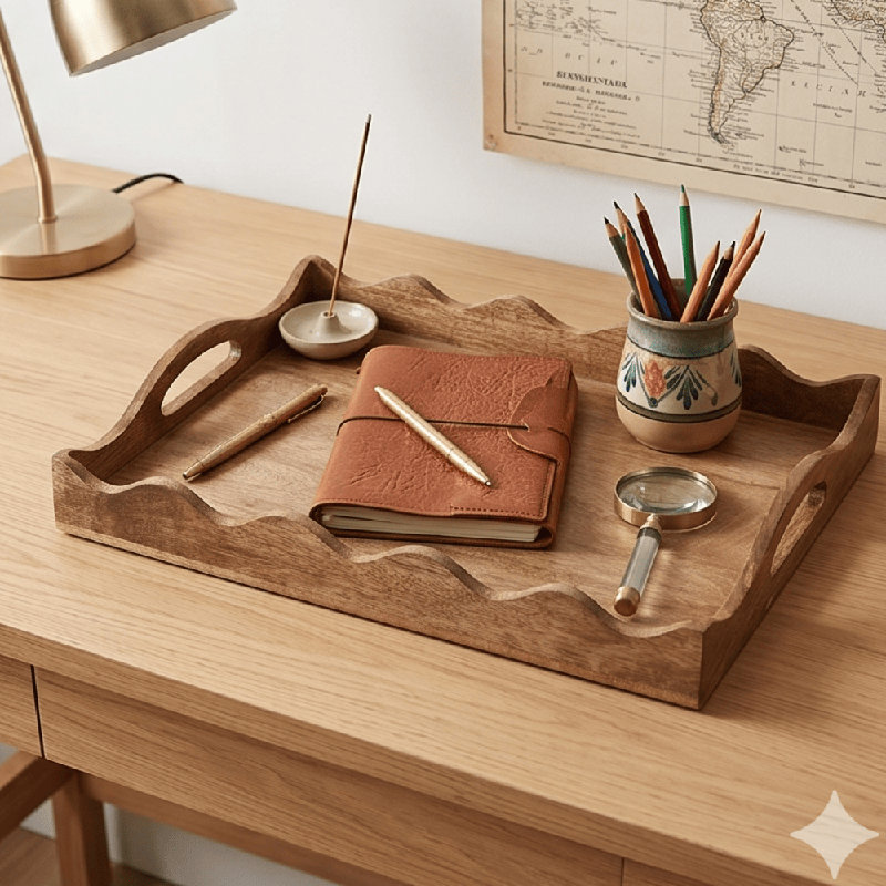  Plateau de service en bois fabriqué à la main avec bordure festonnée