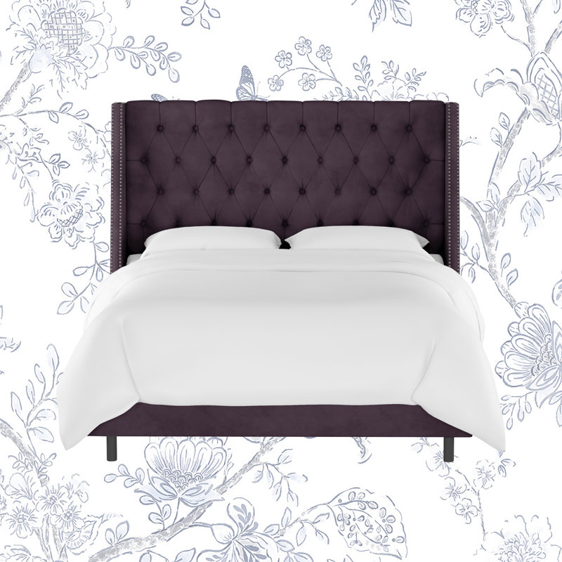 Avala Upholstered Wingback Bed, Full, Classic Aubergine Velvet
