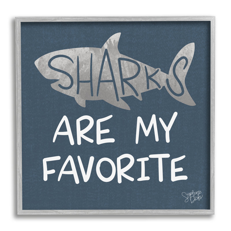 " Quirky Sharks Saying Text Maritime Blue Background " by Stehanie Dicks, 17" H x 17" W x 1.5" D