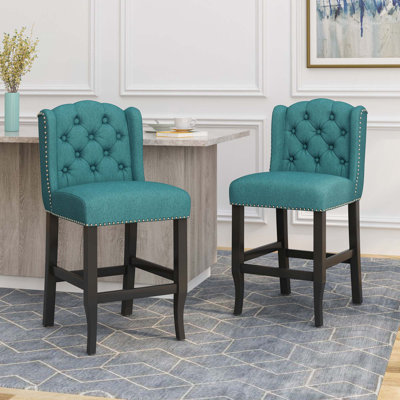 Tabouret de comptoir contemporain capitonné à oreilles en tissu, ensemble de 2