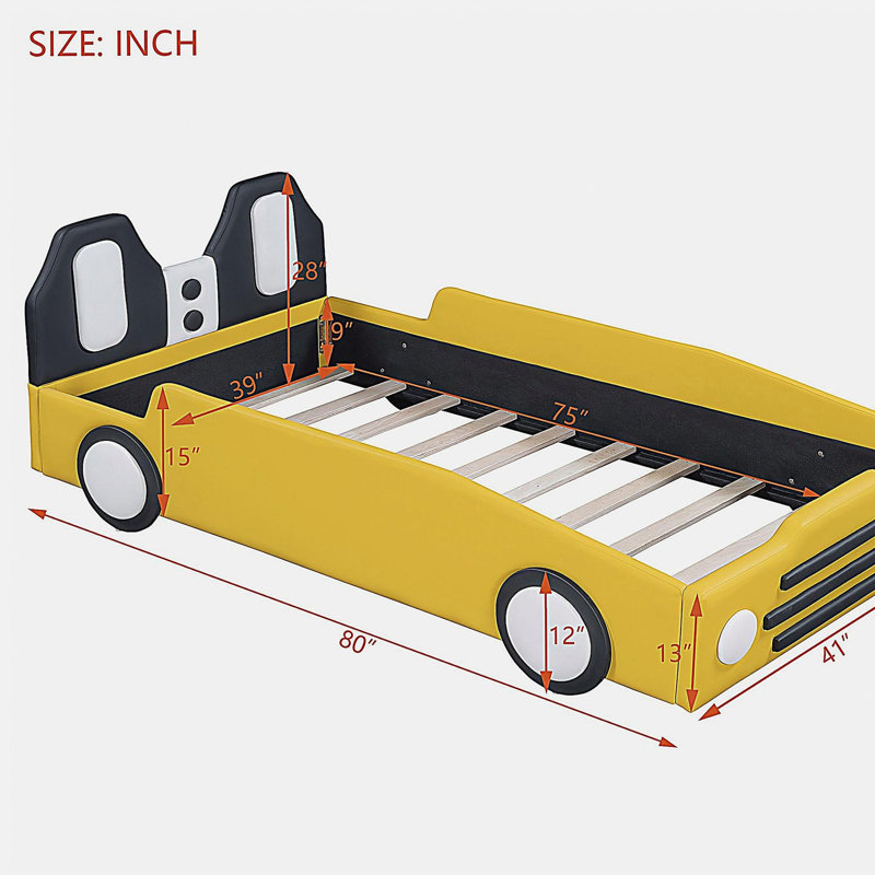 Double-size Racing Shape Bed with Wheels, Yellow