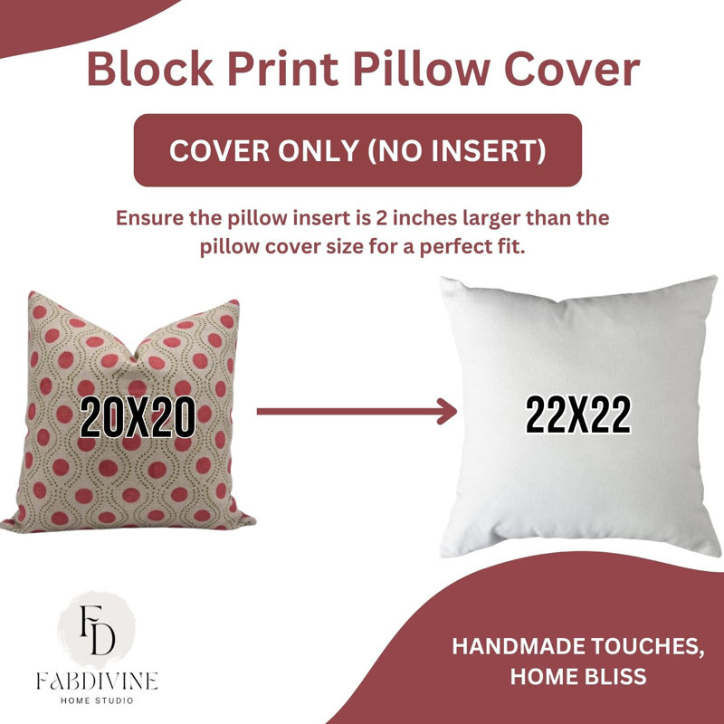Block Print Throw Pillow Cover, 26 Thick Linen Decorative Cushion Cover, 14" x 14"