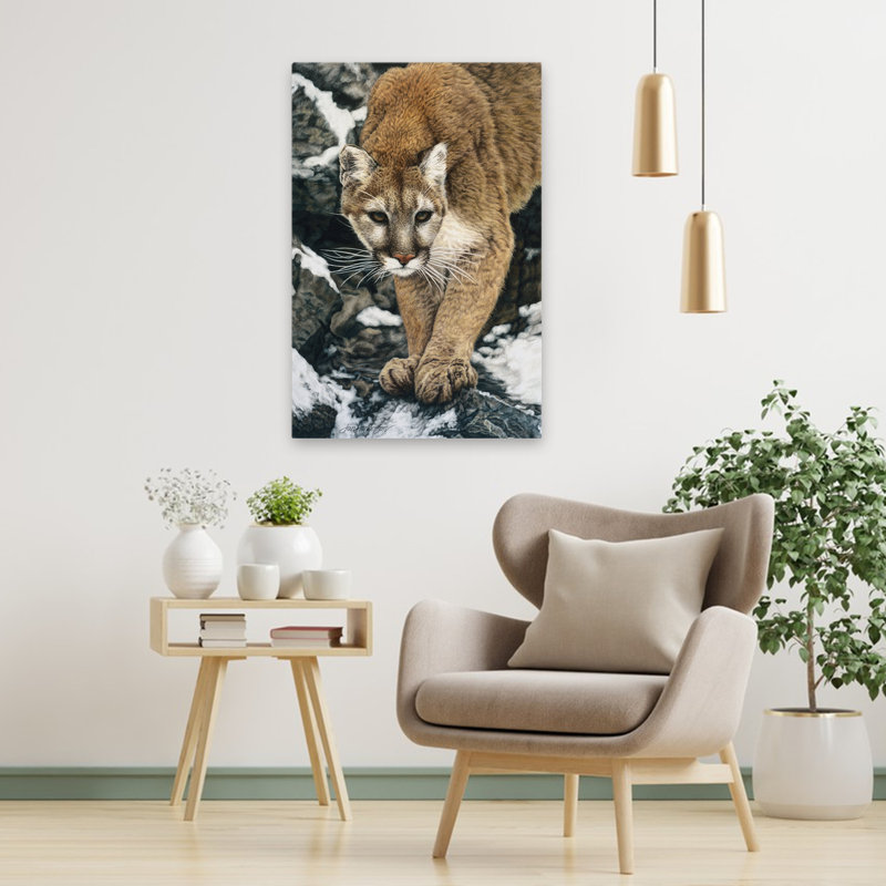 Approche silencieuse - animaux, chats, neige, hiver, H 36 po x l 24 po