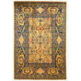 Hand Knotted Wool Area Rug in Gold And Blue
