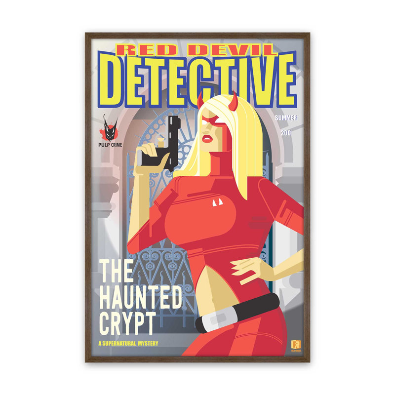 Red Devil Detective, reproduction d'art, Noyer, Impression encadrée sans passe-partout, H 15 po x l 12 po