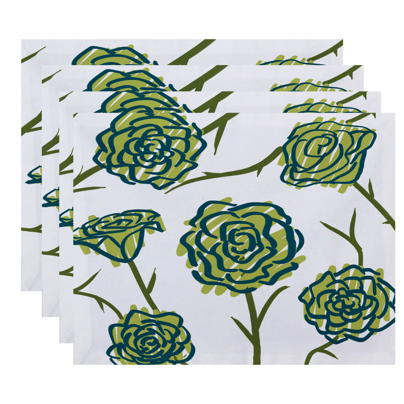 Slezak Polyester Floral Rectangle Placemat, Green