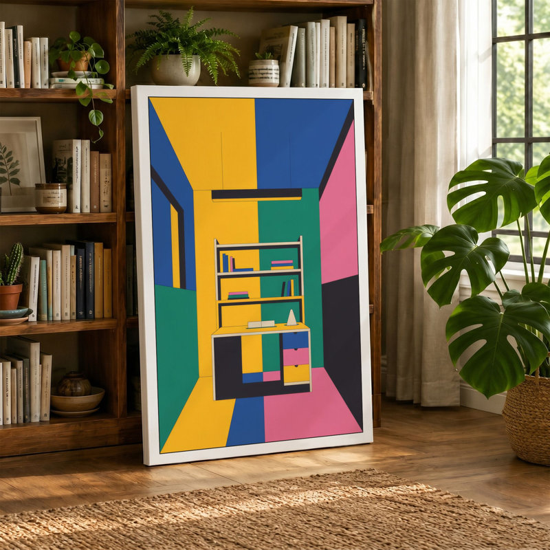 Geometric Bookshelf Modern 1 Piece Wrapped Canvas Wall Art, 24x16 - 61.0 x 40.6 cm, Sage Border
