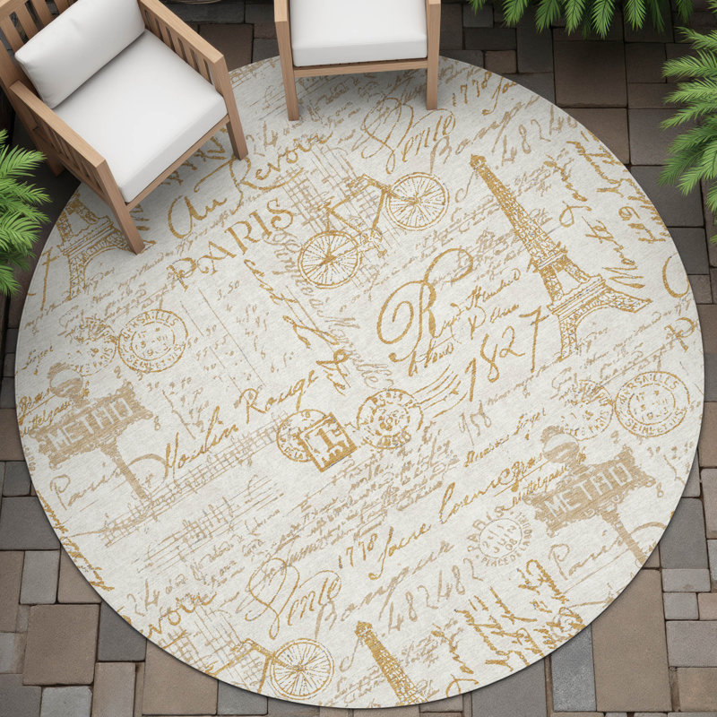 Tapis de fantaisie Husby ACN2209 intérieur / extérieur lavable à la machine, Rond 8 pi
