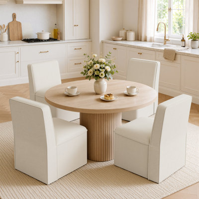 Chaise rembourrée en chenille moderne avec roulettes cachées, chaise roulante sans accoudoirs avec roulettes, capacité robuste de 400 lb, chaise d'appoint mobile pour la cuisine, le meuble-lavabo, la salle à manger, le salon (beige)