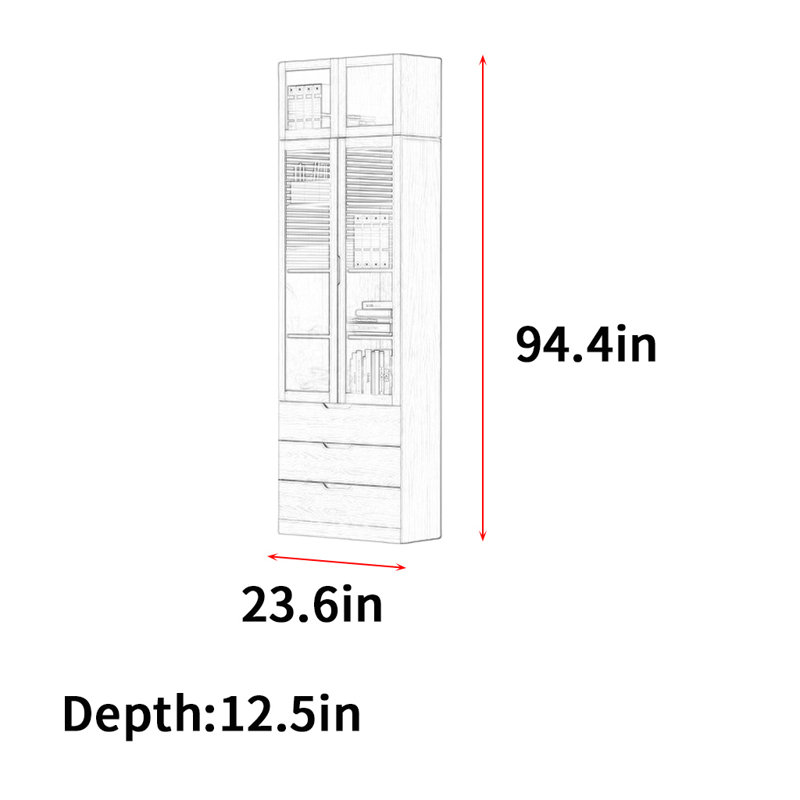 Rubright, 94.4" H x 23.6" W x 12.5" D