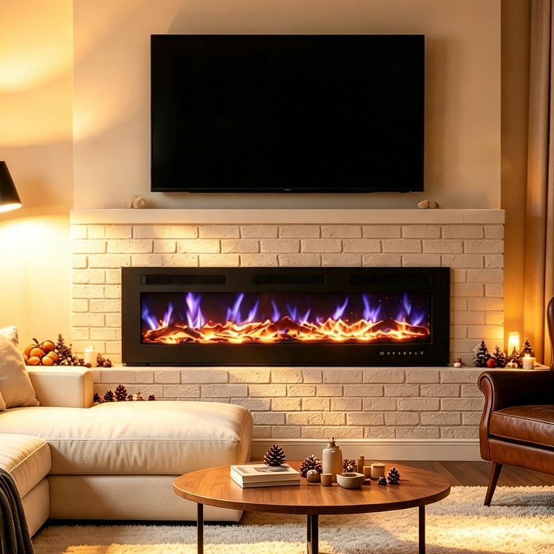Delph Wall Mounted Electric Fireplace with Timer, Remote Control, Adjustable Flame Color, 700W/1400W