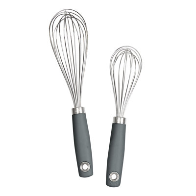 Tovolo Elements Whisk Set â€“ 10 & 12 Inch Stainless Steel Whisk Set For Cooking & Baking, Balloon Shape Design, Comfortable Handles, Hanging Loops For Convenient Storage, Dishwasher Safe, Haze