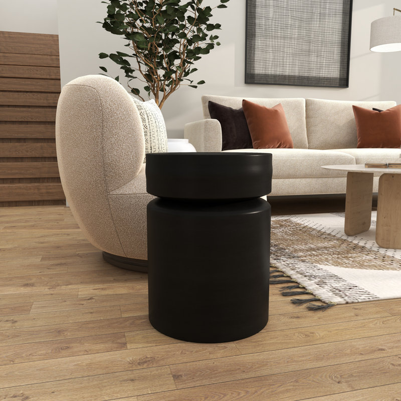 Black Alixia Metal Round Drum End Table, 18.45" H x 13.6" W x 13.65" D, Black
