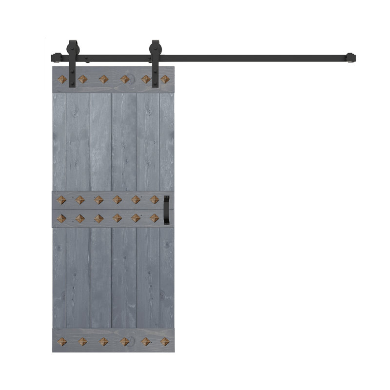 Porte de grange à panneaux et en bois avec quincaillerie d'installation, 38 po x 84 po, Tonneau vieilli