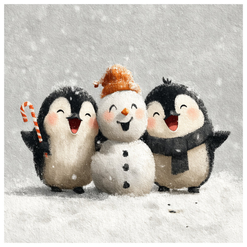 Édredon pingouins avec bonhomme de neige, Lit simple