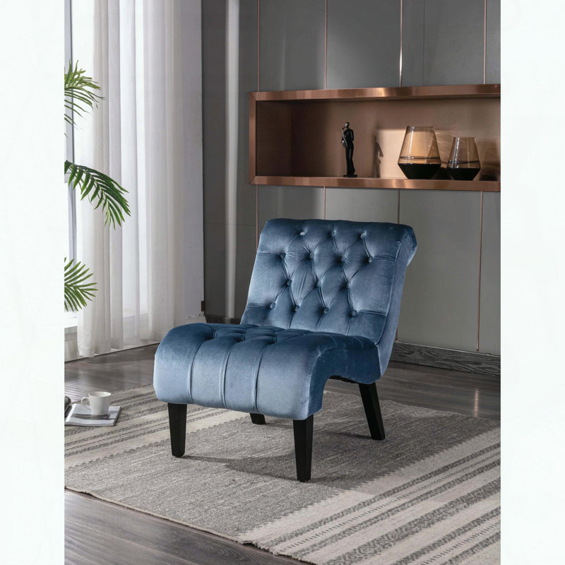 Fauteuil d'appoint sans accoudoirs en velours - bleu clair - capitonné, Bleu pâle