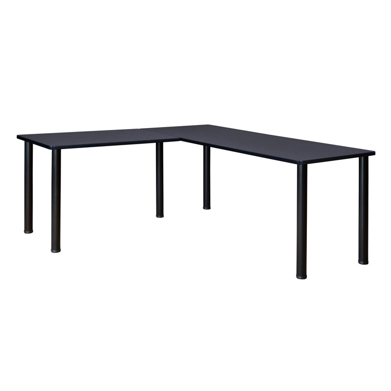 Kee Corner L Shaped Desk Top, Gray/Black, 29" H x 66" W x 66" D