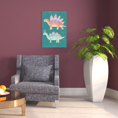 Happy Dinosaur Duo Contemporary Wall Art Print 1 Piece Wrapped Canvas Wall Art