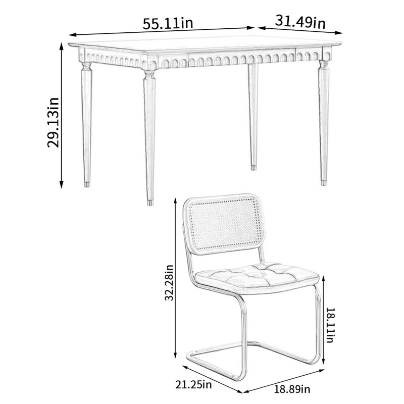 4 - Person Solid Wood Solid Wood Top Four Leg Dining Set, 29.13"H x 55.11"L x 31.49"W