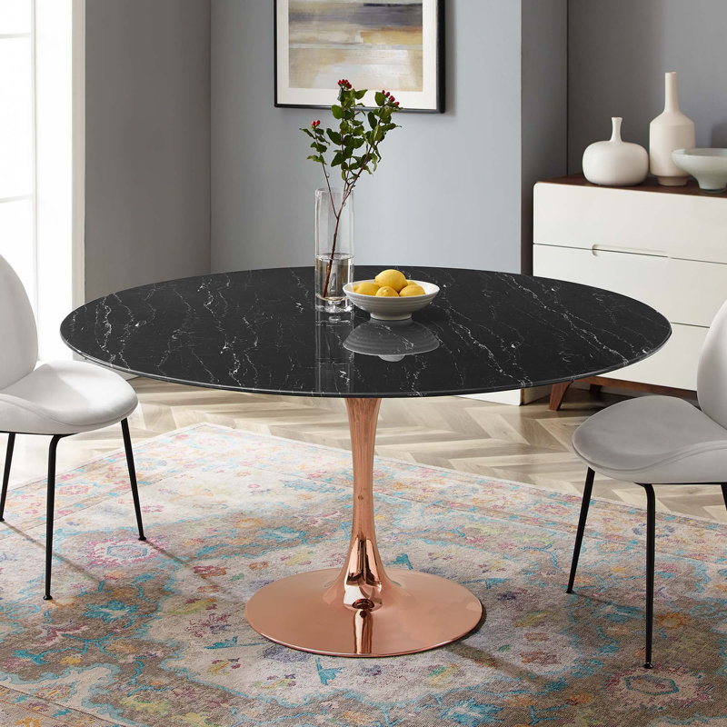Table de bar Lippa, plateau rond en marbre artificiel, par Modway, Rose, L 60 po x l 60 po