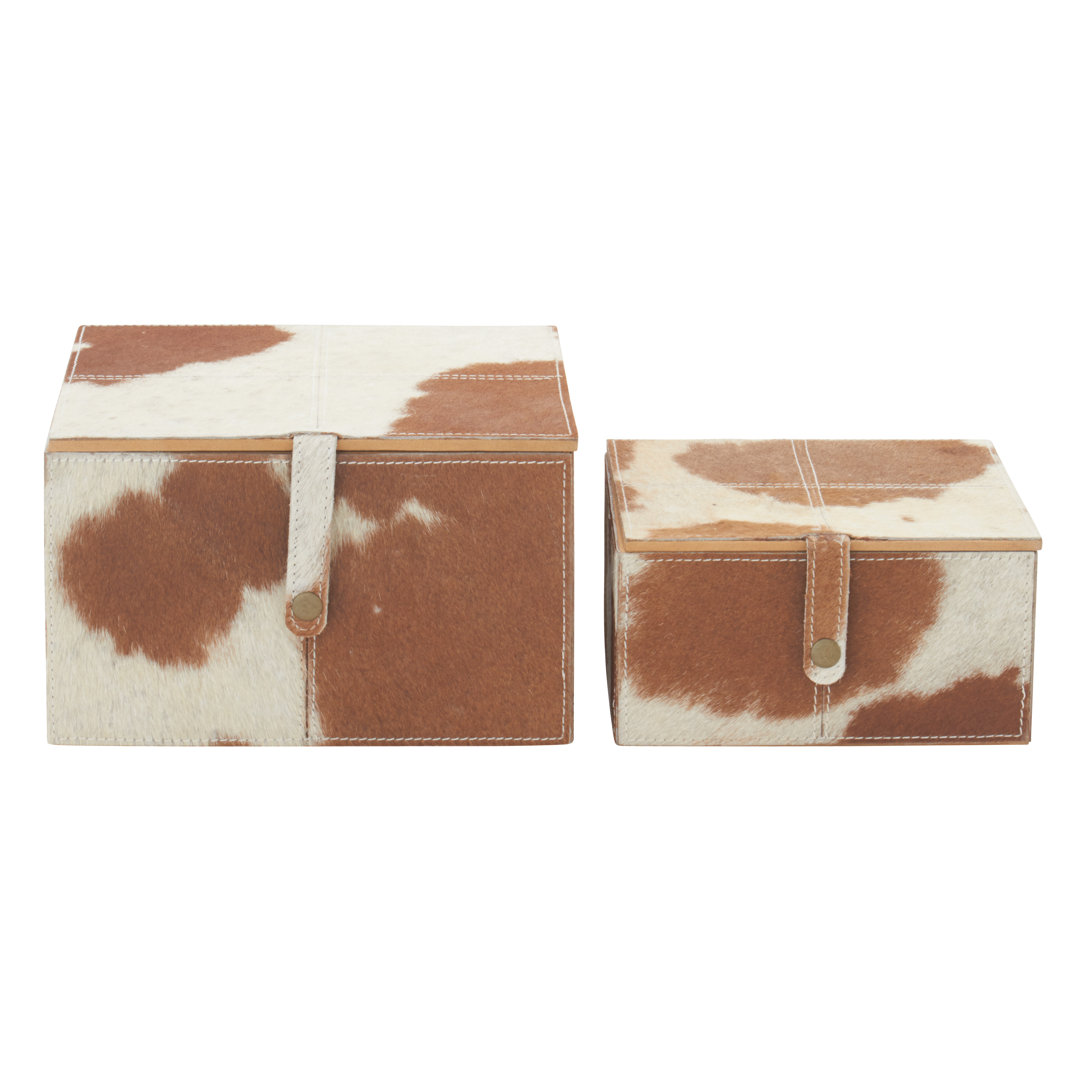 Philbrick 2 Piece Wood and Leather Hide Box Set Birch Lane™ 
