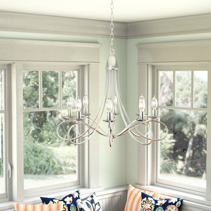 Macarthur 8-Light Dimmable Steel Candle Style Chandelier , Polished Nickel