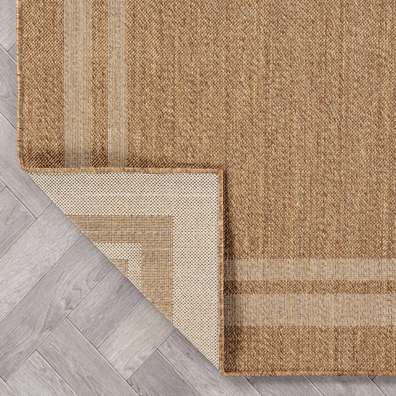 Border Sand/Natural Easy-Care Jute-Style Indoor/Outdoor Flat Woven Area Rug, Sand, Rectangle 7'10" x 10'