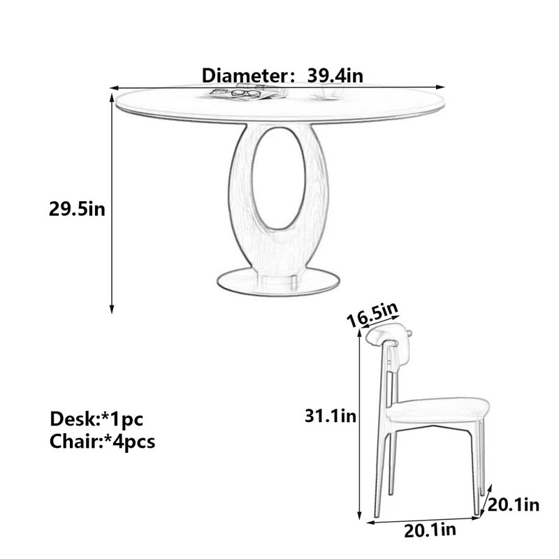 Table de salle à manger Modern, 29,5 po H x 39,4 po L x 39,4 po l