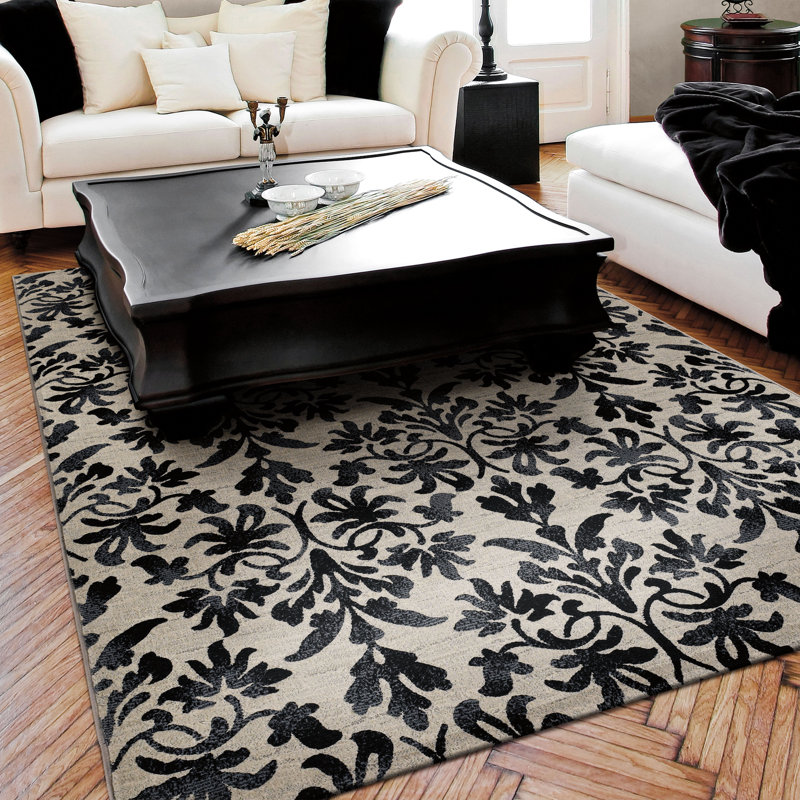 Tapis gris / noir Dinh, Rectangle 5 pi 3 po x 7 pi 6 po