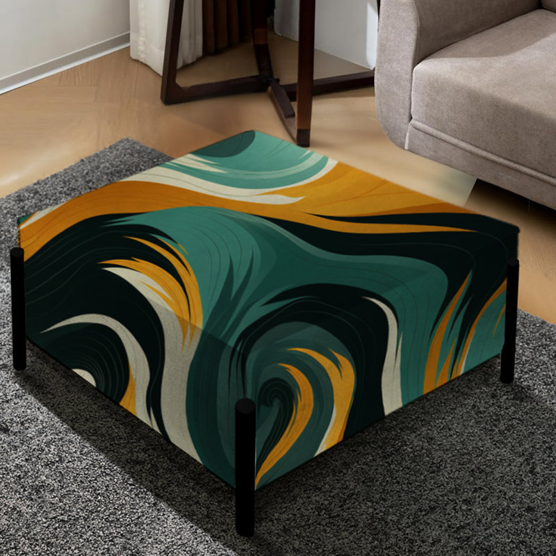 Jungle Majesty en orange et vert - Grand repose-pieds carré abstrait