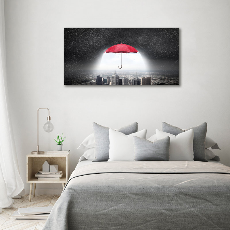 Umbrella Over The City - No Frame Print on Canvas, 70cm H x 140cm W