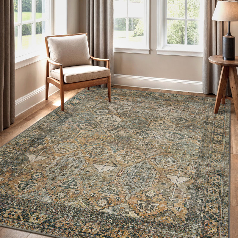  Fayanna Oriental Machine Washable Area Rugs with Non-Slip Backing, Rectangle 6' x 9'