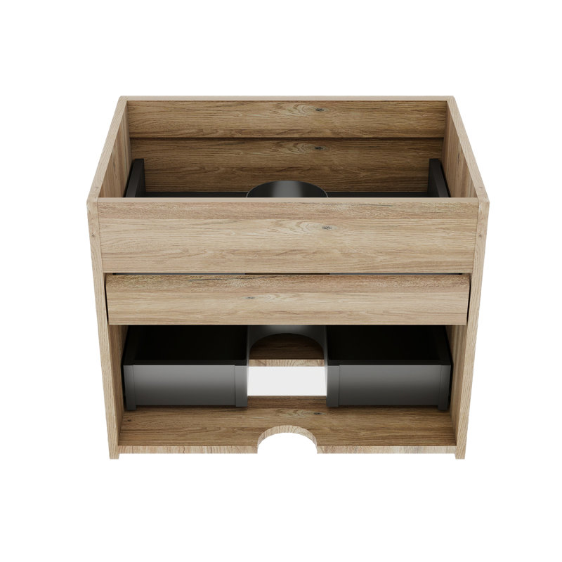 Meuble-lavabo de salle de bain, tiroirs doubles, style chêne brut, panneaux E1, revêtement laqué E0, poignée centrale dissimulée, tiroirs fixés au mur avec laque, système