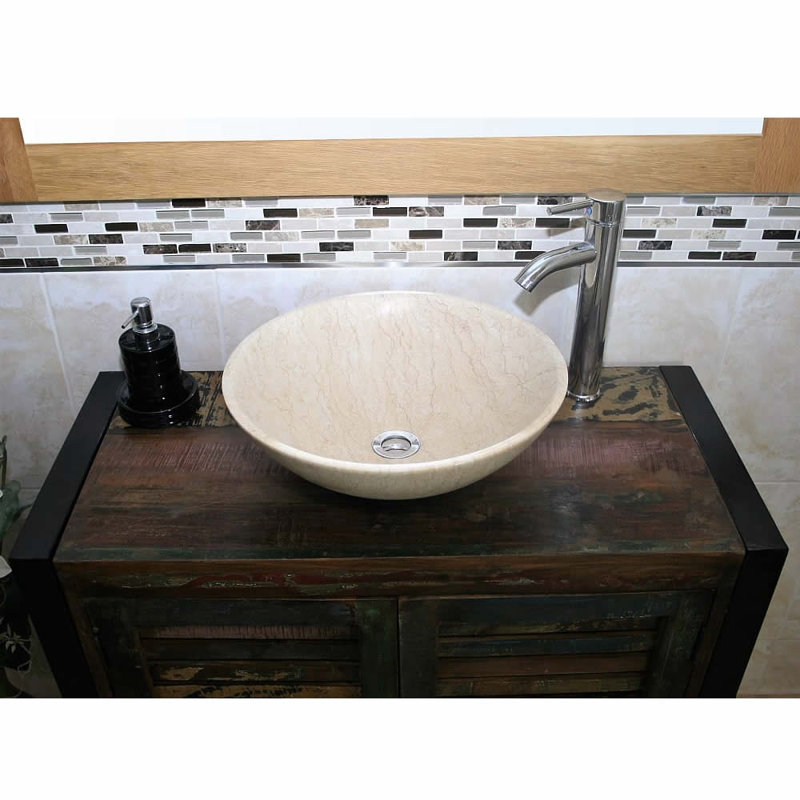 Hastings 900mm Free-Standing Single Vanity Unit with Basin & Faucet, Cream Marble Basin, Circular